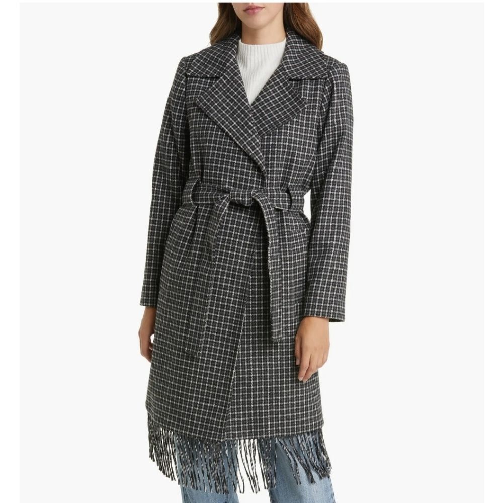 NWT Sam Edelman Wool Blend Fringe Wrap Coat Sz 4